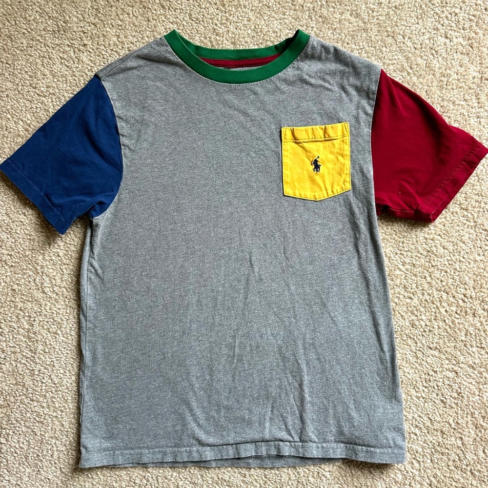 Polo by Ralph Lauren kids Gray Tee with Colorful Sleeves